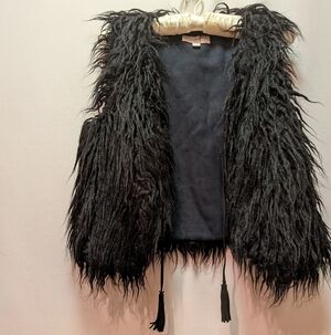 Alythea Black Shaggy Faux Fur Vest